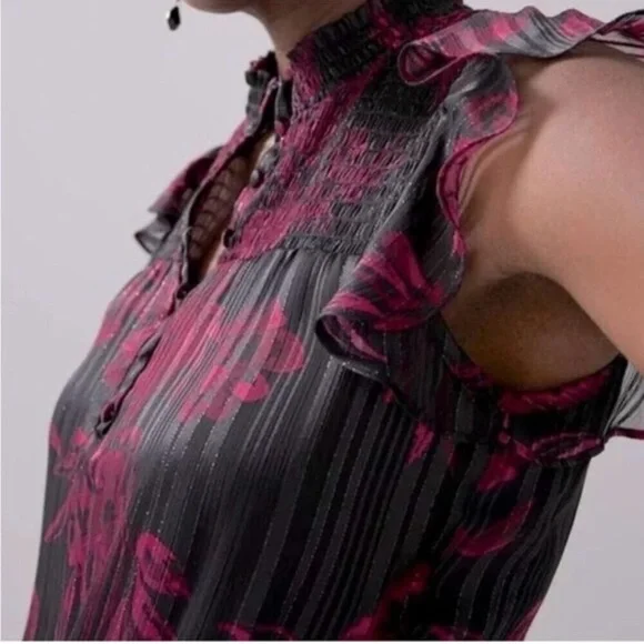 WHBM Smocked Waist Ruffle Midi Dress NWT - Picture 3 of 16